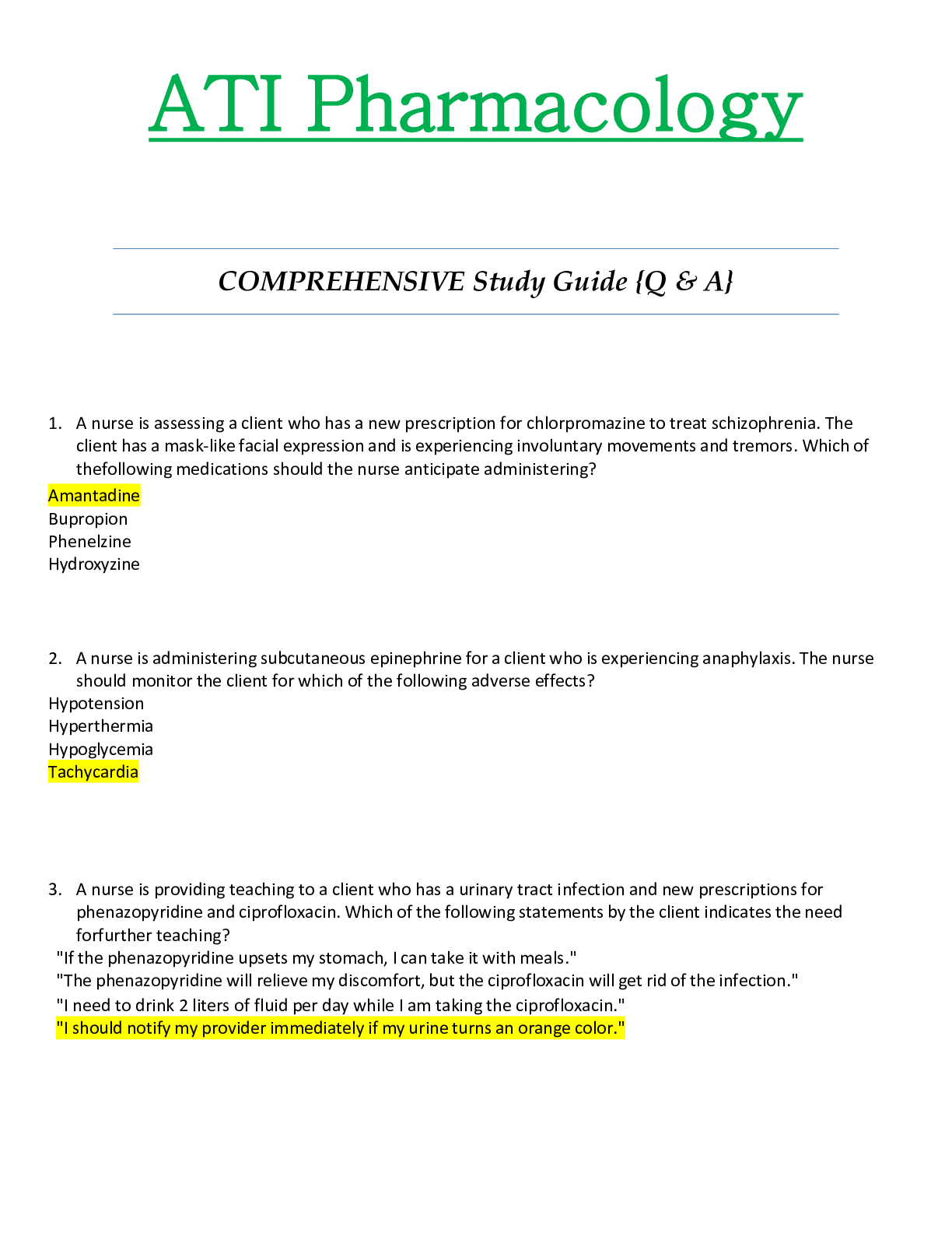 Preview of ATI Pharmacology Proctored Exam Comprehensive Study Guide Latest Version 2021 {238 Q & A}